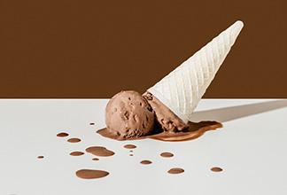 Upside down chocolate ice cream cone