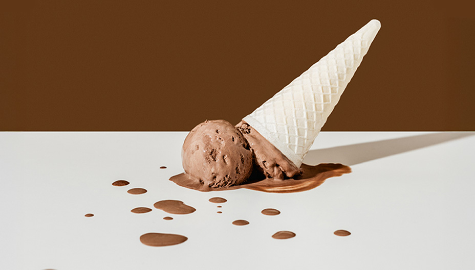 Upside down chocolate ice cream cone