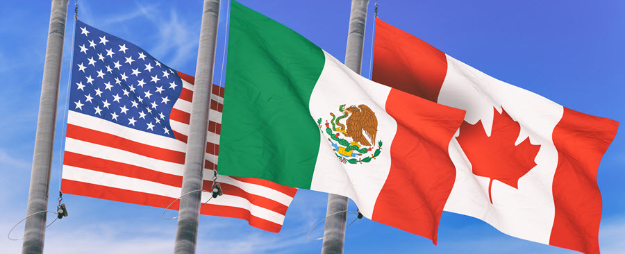 Flags of the United States, Mexico and Canada.