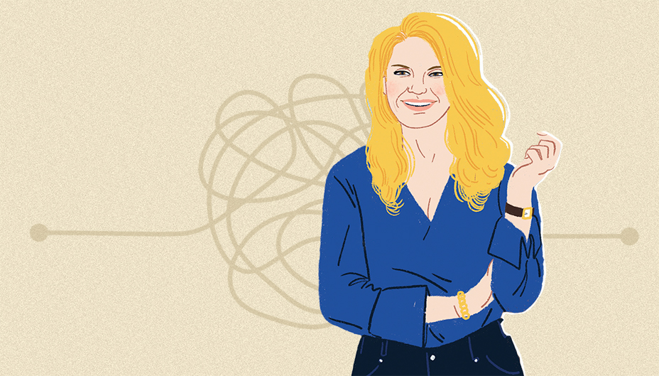 Illustration of Michele Romanow with a squiggly line-drawing behind her. 
