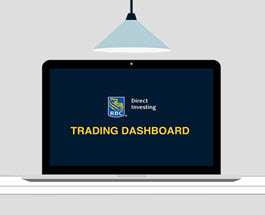Illustration of a laptop with Trading Dashboard and the RBC DI logo on it.