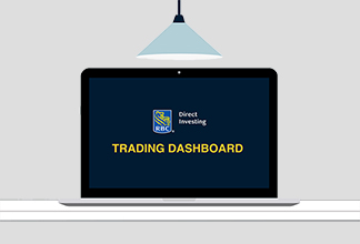 Illustration of a laptop with Trading Dashboard and the RBC DI logo on it.
