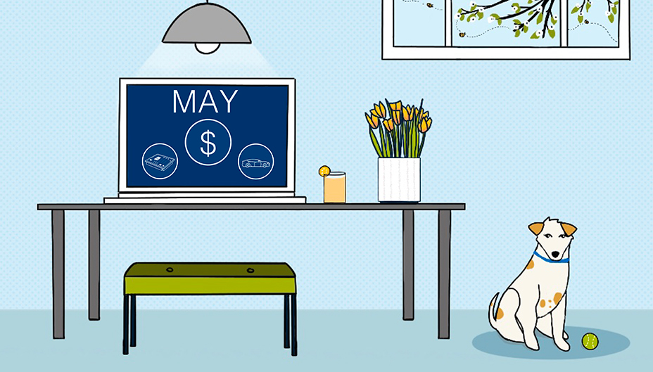 An illustration of a desk and a laptop highlighting last month's top traded stocks.