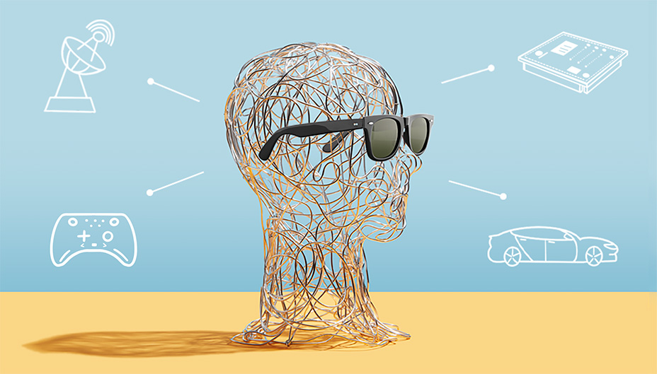 A wire head wearing sunglasses connecting last month's top traded stocks.