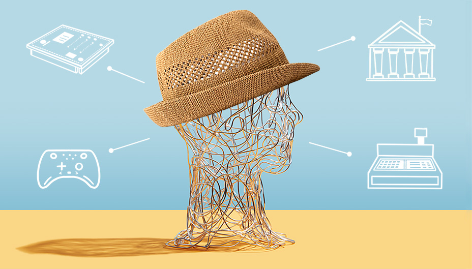 A wire head wearing a hat connecting last month's top traded stocks.