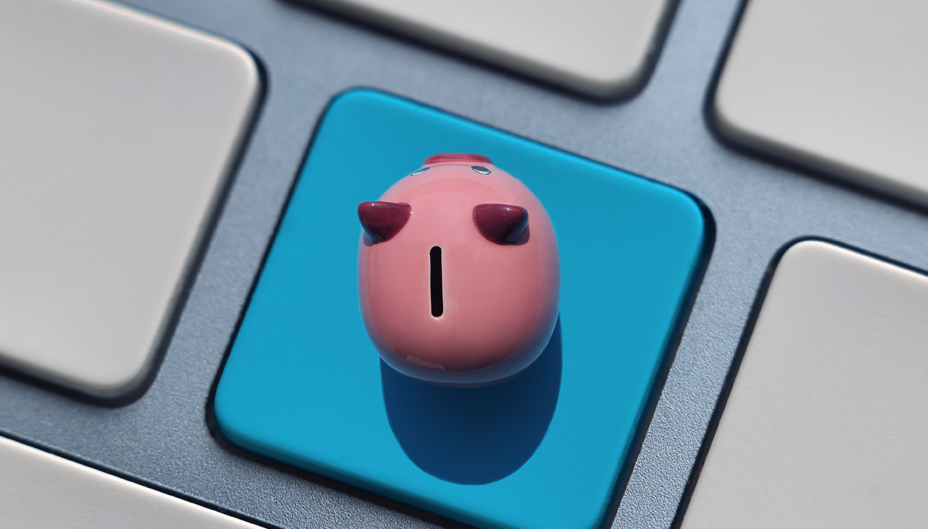 Piggy bank on keyboard