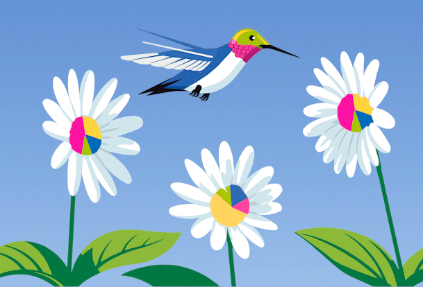 Hummingbird collecting pollen from flowers