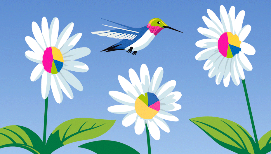 Hummingbird collecting pollen from flowers