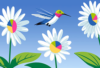 Hummingbird collecting pollen from flowers