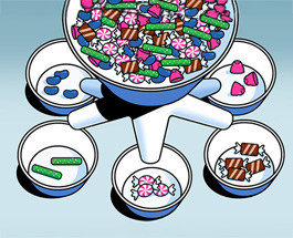 Different candies being sorted by type