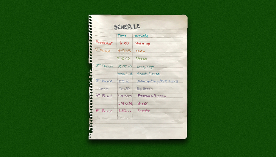 a child's homeschool schedule.