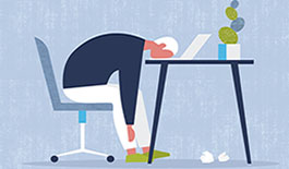 Graphic of a woman sitting head down at her desk.