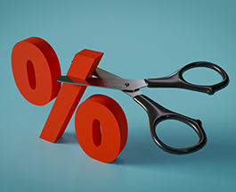 Illustration of scissors cutting the Bank of Canada interest rate percentage.
