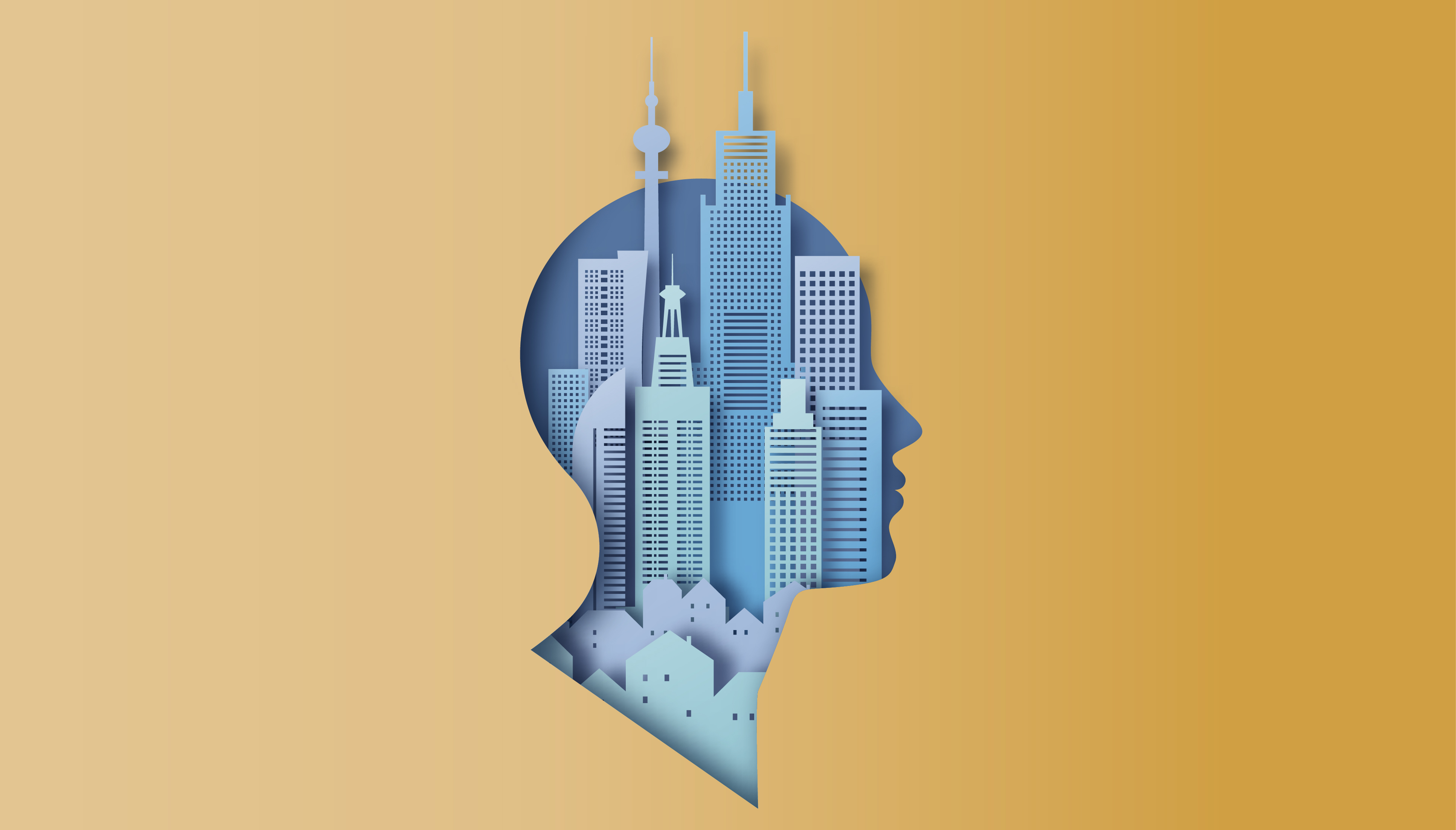 City skyline in human head