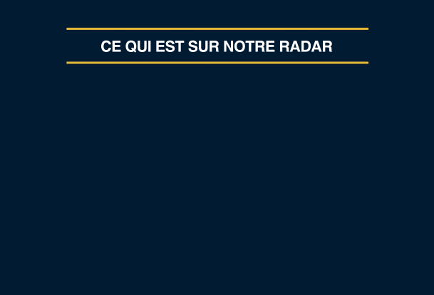 Écran noir affichant « L’effet mégaproduction », « Dépenses des Fêtes », « IA : boum ou bulle? »