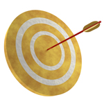 Image of an arrow in the centre of a gold bullseye