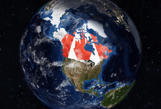 Carte du monde avec le Canada mis en évidence