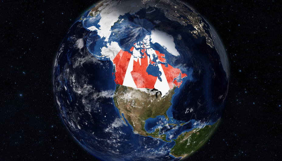 Carte du monde avec le Canada mis en évidence